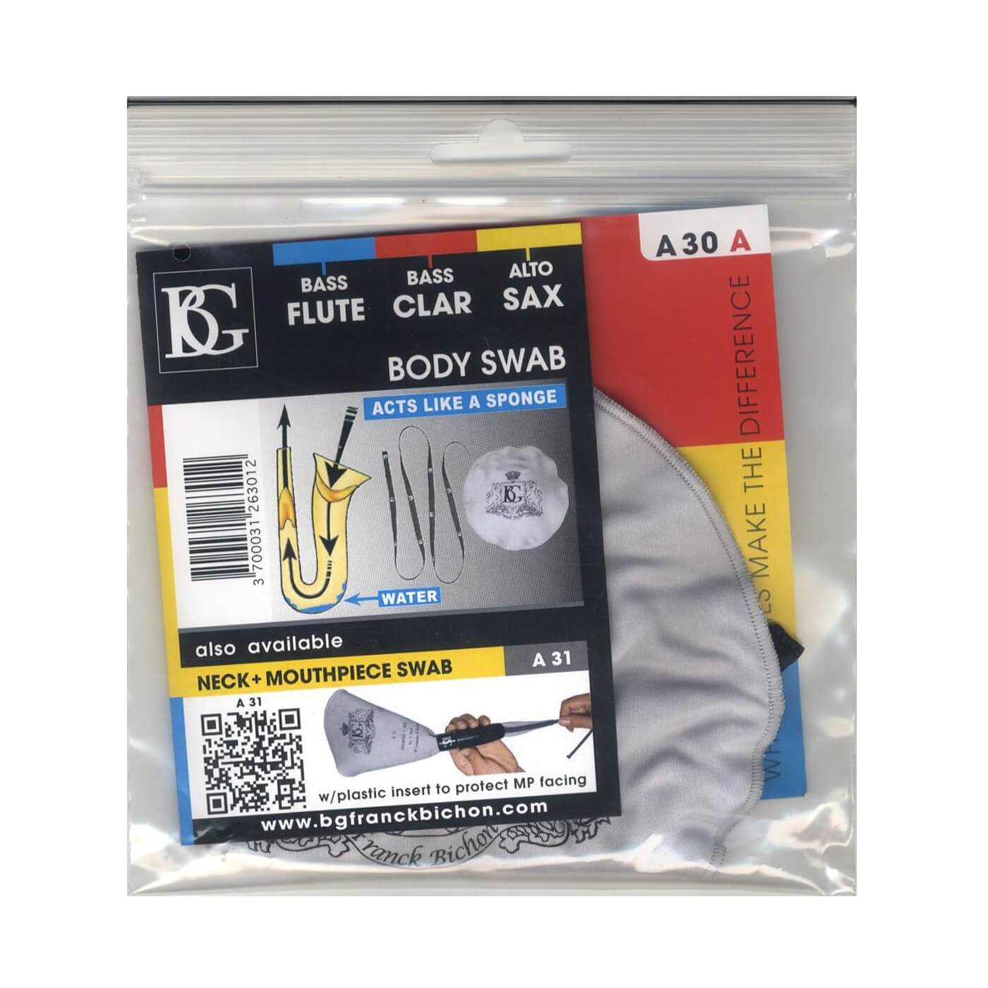 Krpica za unutarnje čiščenje alt saksofona i bas klarineta BG A30A