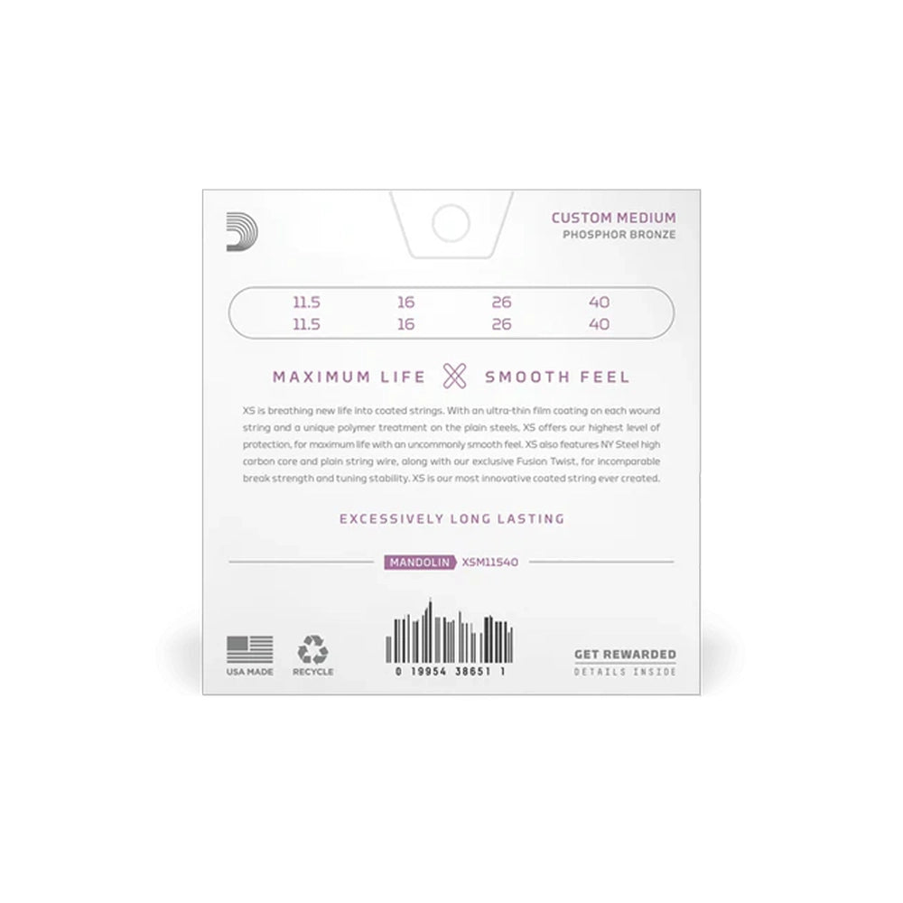 D’Addario XS Phosphor Bronze žice za mandolinu – Custom Medium (11.5–40)